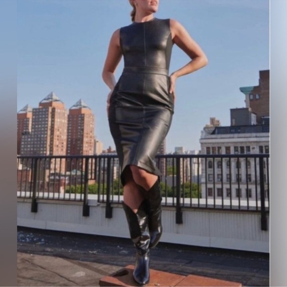 Spanx Leather Like Combo Fitted Sheath Dress - Picture 5 of 14